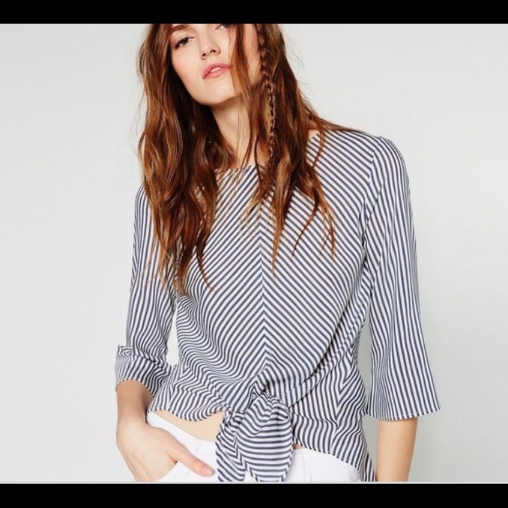 Zara Tie-Front Striped Top - Medium